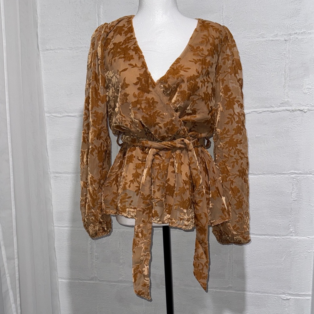 Petal & Pup CaramelTan Floral Faux Wrap Blouse